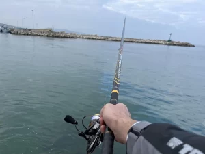 pesca a bolognese al porto in inverno